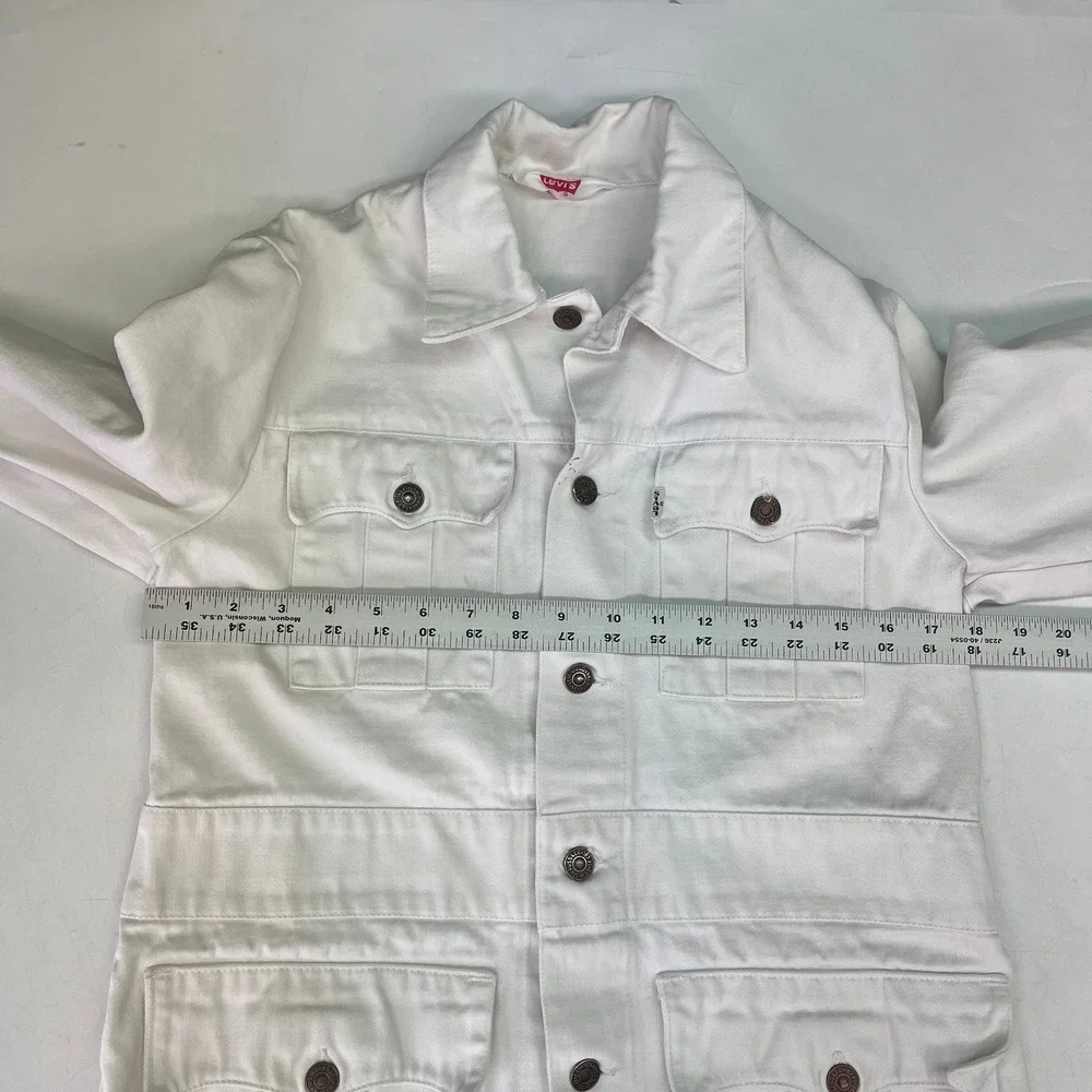 Levis Mens White Denim Vintage Field Jacket Utility‎ Chore Coat 4-Pocket Size S